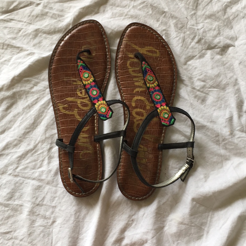 Sam Edelman black embroidered sandals